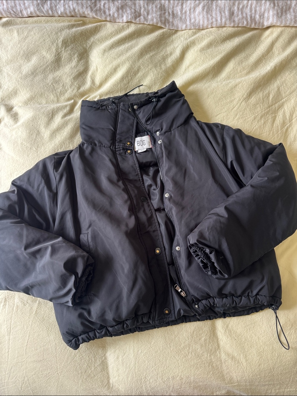 BDG Black Cropped Puffer Jacket with High Collar